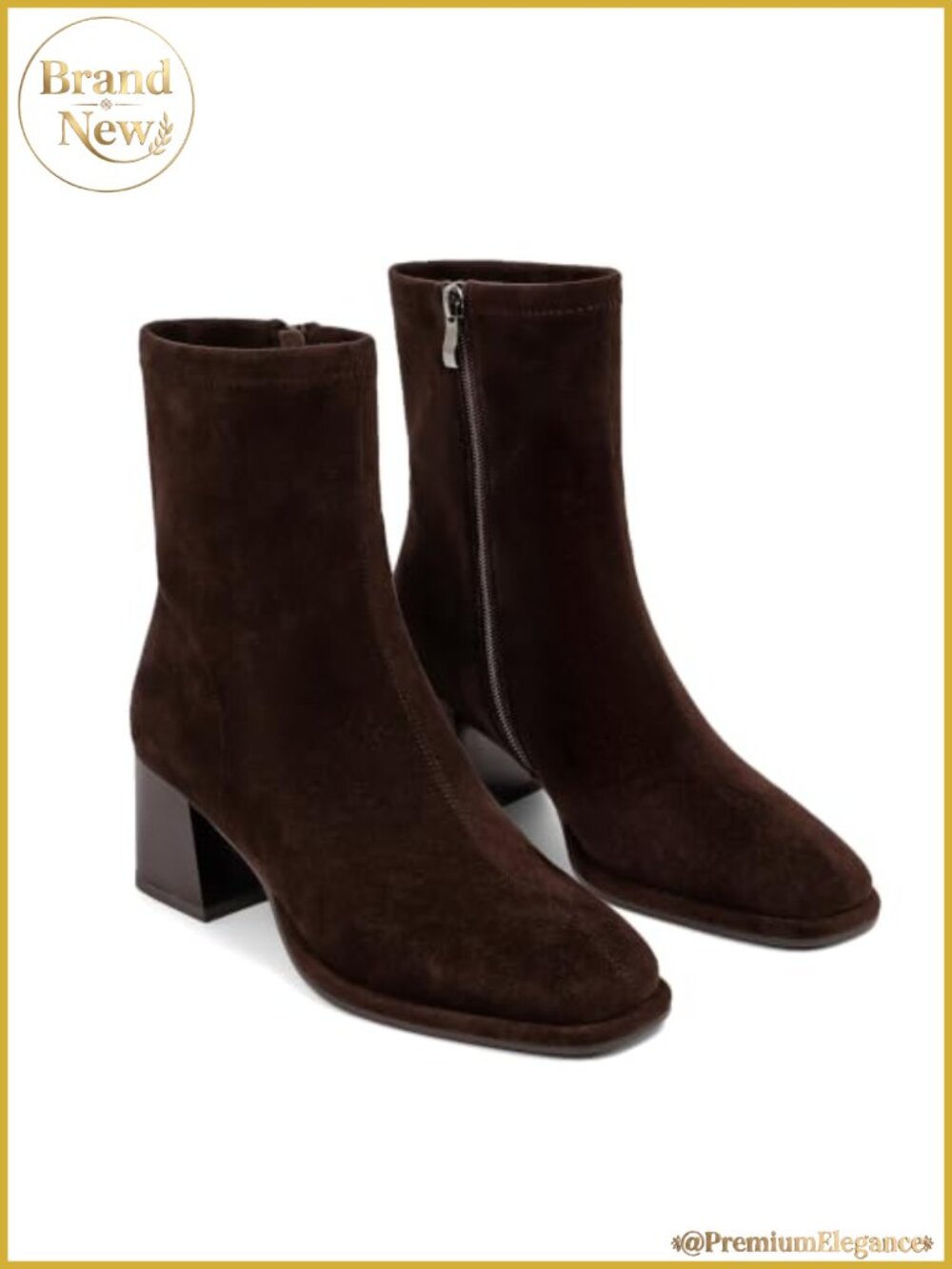 Square Toe Chunky Block Heel Ankle Booties Side Zipper Faux Suede Women's Boots - Picture 3 of 6